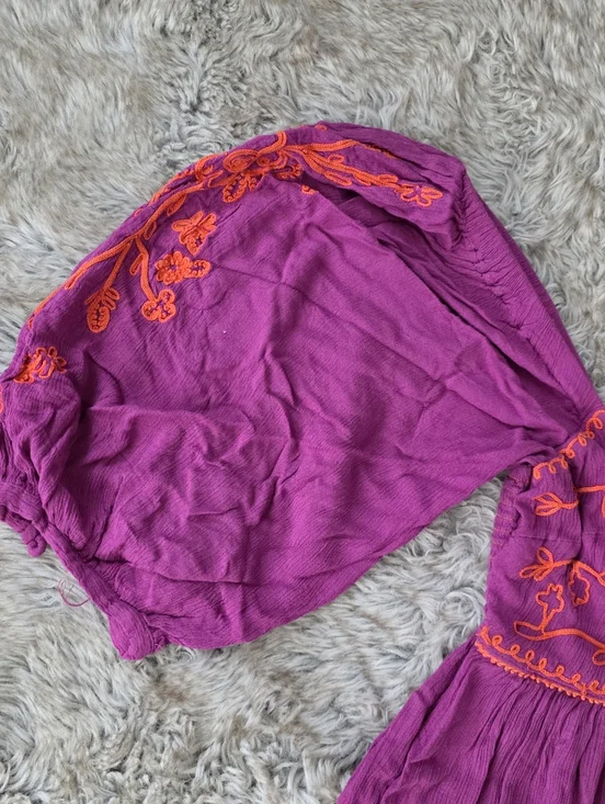 Free People Wedgewood Maxi Dress Purple With Orange Embroidery - Picture 6 of 16